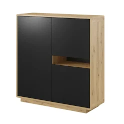 Garnero Arredamenti Credenze Moderne|Madie Moderne-Madia 121x126h cm 3 ante moderna nero opaco rovere Esmond