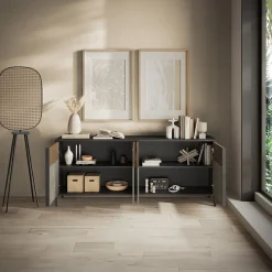 Garnero Arredamenti Credenze Moderne|Madie Moderne-Madia 206x86h cm 4 ante moderna antracite tortora Every