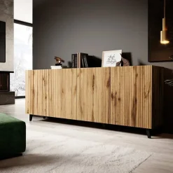 Garnero Arredamenti Credenze Moderne|Madie Moderne-Madia 201x82h cm 4 ante moderna cannettato Essence Quercia