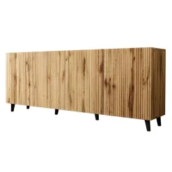 Garnero Arredamenti Credenze Moderne|Madie Moderne-Madia 201x82h cm 4 ante moderna cannettato Essence Quercia