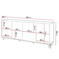 Garnero Arredamenti Credenze Moderne|Madie Moderne-Madia 201x82h cm 4 ante moderna cannettato Essence Quercia