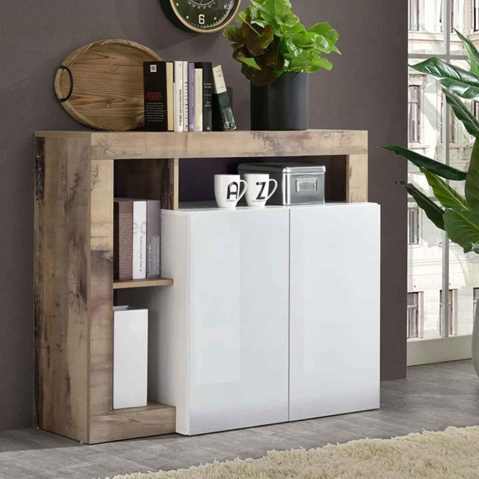 Garnero Arredamenti Credenze Moderne|Madie Moderne-Madia 108x93h cm 2 ante moderna bianco lucido pero Invictus Bianco Lucido - Rovere Rustico