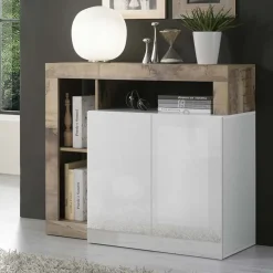 Garnero Arredamenti Credenze Moderne|Madie Moderne-Madia 108x93h cm 2 ante moderna bianco lucido pero Invictus Bianco Lucido - Rovere Rustico