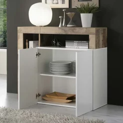 Garnero Arredamenti Credenze Moderne|Madie Moderne-Madia 108x93h cm 2 ante moderna bianco lucido pero Invictus Bianco Lucido - Rovere Rustico