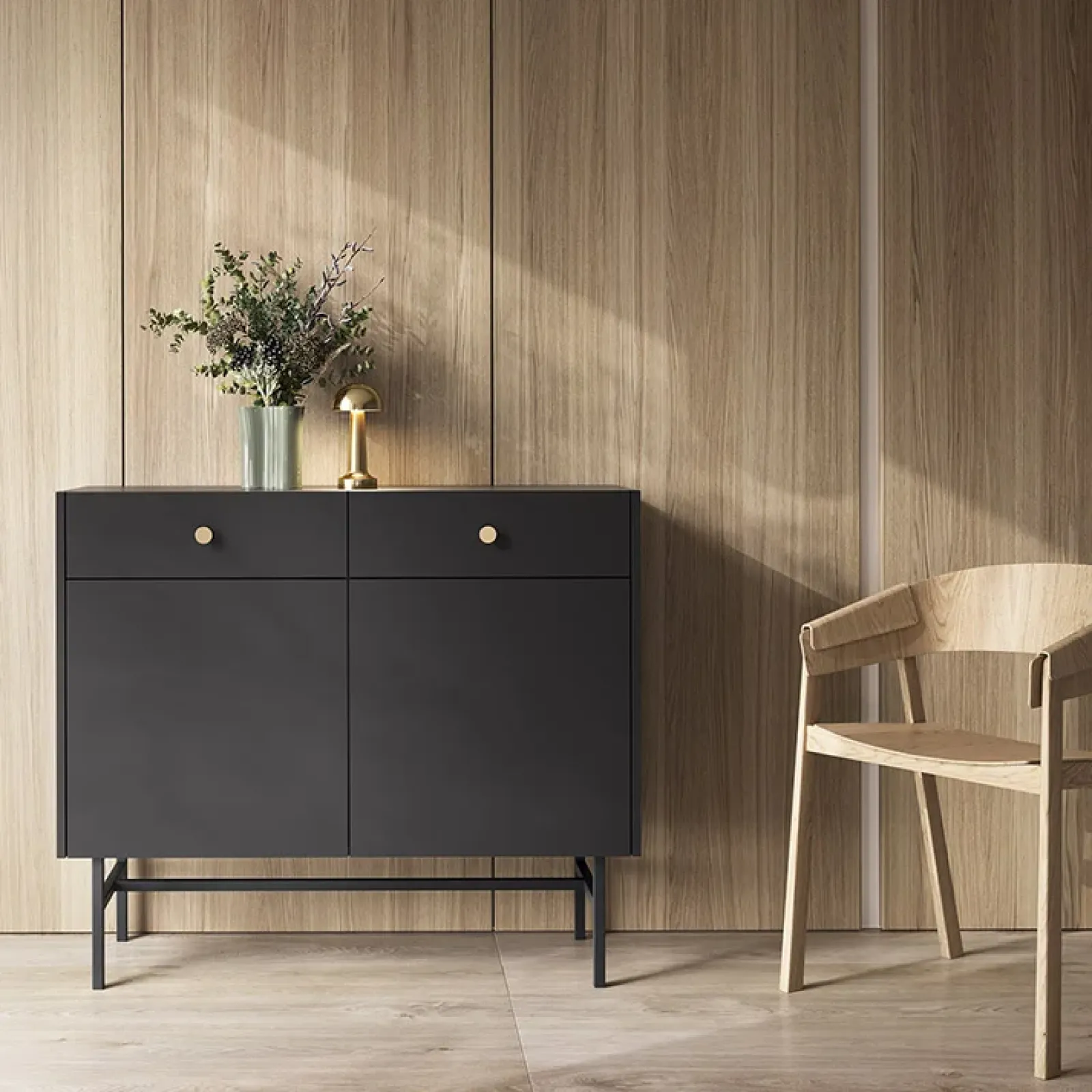 Garnero Arredamenti Credenze Moderne|Madie Moderne-Madia 105x90h cm 2 ante moderna nero Eterna Nero Opaco