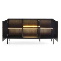 Garnero Arredamenti Madie Moderne|Madie Moderne-Madia 153x83h cm 3 ante moderna nero rovere antico cannettato Bali