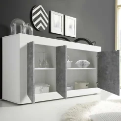 Garnero Arredamenti Credenze Moderne|Madie Moderne-Madia 160x86h cm 3 ante moderna bianco lucido cemento Eternity Cemento - Bianco Lucido