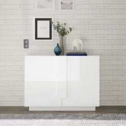 Garnero Arredamenti Credenze Moderne|Madie Moderne-Madia 120x90h cm 2 ante moderna  bianco laccato lucido Alvarez Bianco Lucido