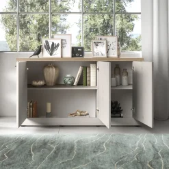 Garnero Arredamenti Madie Moderne|Madie Moderne-Madia 164x88h cm 3 ante moderna rovere bianco frassinato Doria