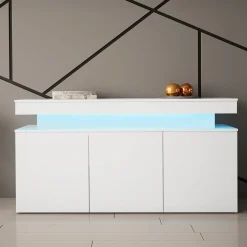 Garnero Arredamenti Credenze Moderne|Madie Moderne-Madia 160x83h cm 3 ante moderna  con led bianco Lumus Bianco Lucido