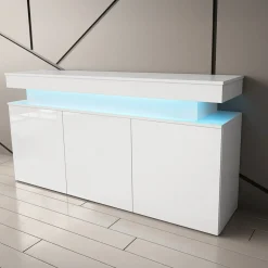 Garnero Arredamenti Credenze Moderne|Madie Moderne-Madia 160x83h cm 3 ante moderna  con led bianco Lumus Bianco Lucido