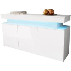 Garnero Arredamenti Credenze Moderne|Madie Moderne-Madia 160x83h cm 3 ante moderna  con led bianco Lumus Bianco Lucido