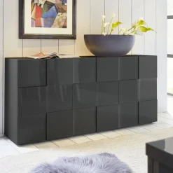 Garnero Arredamenti Credenze Moderne|Madie Moderne-Madia 181x84h cm 3 ante moderna grigio lucido Obsession Antracite