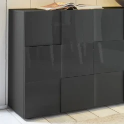 Garnero Arredamenti Credenze Moderne|Madie Moderne-Madia 181x84h cm 3 ante moderna grigio lucido Obsession Antracite