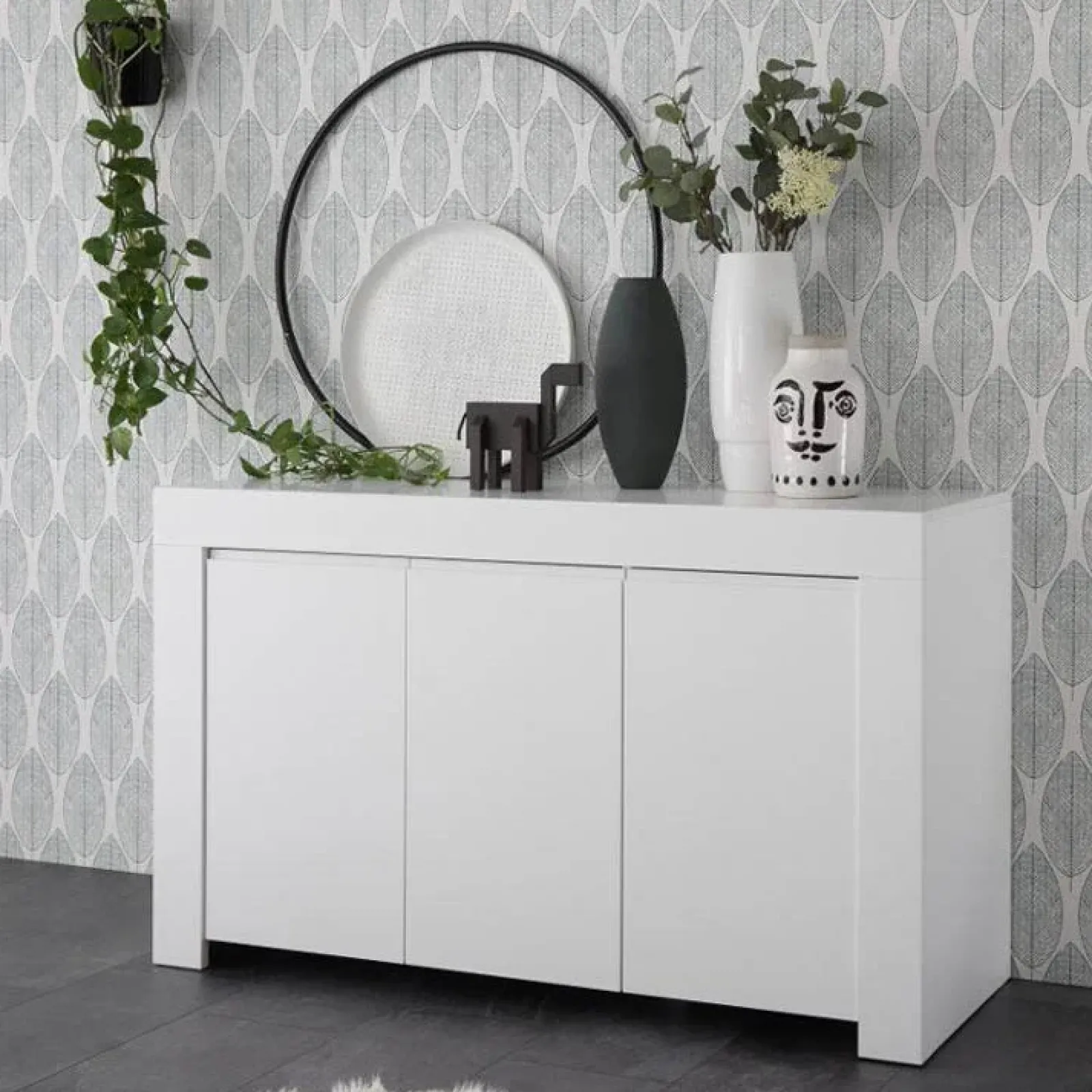 Garnero Arredamenti Credenze Moderne|Madie Moderne-Madia 138x81h cm 3 ante moderna soggiorno Halston Bianco Opaco