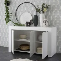 Garnero Arredamenti Credenze Moderne|Madie Moderne-Madia 138x81h cm 3 ante moderna soggiorno Halston Bianco Opaco