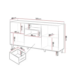 Garnero Arredamenti Credenze Moderne-Madia 151x83h cm 3 ante moderna industrial cannettato nero Essence Nero Opaco