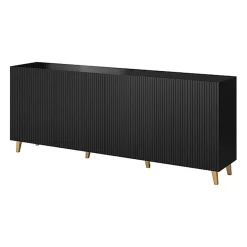 Garnero Arredamenti Credenze Moderne-Madia 201x83h cm 4 ante moderna cannettato nero Essence Nero Opaco