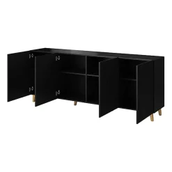Garnero Arredamenti Credenze Moderne-Madia 201x83h cm 4 ante moderna cannettato nero Essence Nero Opaco