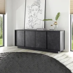 Garnero Arredamenti Credenze Moderne|Madie Moderne-Madia 180x79h cm 4 ante moderna effetto Viking Marmo Nero