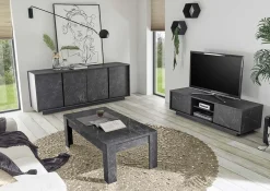 Garnero Arredamenti Credenze Moderne|Madie Moderne-Madia 180x79h cm 4 ante moderna effetto Viking Marmo Nero
