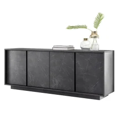 Garnero Arredamenti Credenze Moderne|Madie Moderne-Madia 180x79h cm 4 ante moderna effetto Viking Marmo Nero