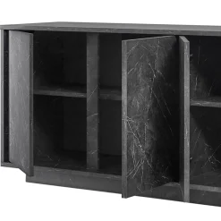 Garnero Arredamenti Credenze Moderne|Madie Moderne-Madia 180x79h cm 4 ante moderna effetto Viking Marmo Nero