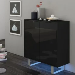 Garnero Arredamenti Credenze Moderne|Madie Moderne-Madia 80x90h cm 2 ante moderna nero opaco e lucido Kelli Gihome® Nero Lucido
