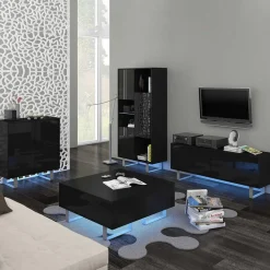 Garnero Arredamenti Credenze Moderne|Madie Moderne-Madia 80x90h cm 2 ante moderna nero opaco e lucido Kelli Gihome® Nero Lucido