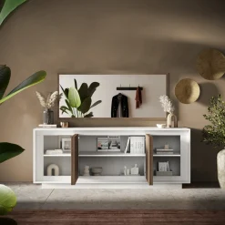 Garnero Arredamenti Credenze Moderne|Madie Moderne-Madia 207x80h cm 4 ante moderna bianco opaco rovere scuro Deluxe Bianco Opaco - Rovere Rustico