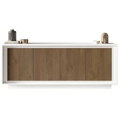 Garnero Arredamenti Credenze Moderne|Madie Moderne-Madia 207x80h cm 4 ante moderna bianco opaco rovere scuro Deluxe Bianco Opaco - Rovere Rustico