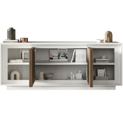 Garnero Arredamenti Credenze Moderne|Madie Moderne-Madia 207x80h cm 4 ante moderna bianco opaco rovere scuro Deluxe Bianco Opaco - Rovere Rustico