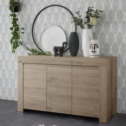 Garnero Arredamenti Credenze Moderne|Madie Moderne-Madia 138x81h cm 3 ante moderna chiaro Halston Rovere