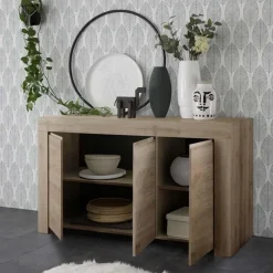 Garnero Arredamenti Credenze Moderne|Madie Moderne-Madia 138x81h cm 3 ante moderna chiaro Halston Rovere