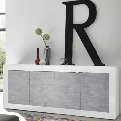 Garnero Arredamenti Credenze Moderne|Madie Moderne-Madia 207x86h cm 4 ante moderna soggiorno bianco lucido cemento Eternity Cemento - Bianco Lucido