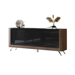 Garnero Arredamenti Madie Moderne|Madie Moderne-Madia 200x81h cm 3 ante moderna noce nero lucido Jumbo Nero Lucido - Noce