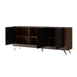 Garnero Arredamenti Madie Moderne|Madie Moderne-Madia 200x81h cm 3 ante moderna noce nero lucido Jumbo Nero Lucido - Noce