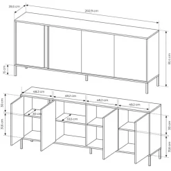 Garnero Arredamenti Credenze Moderne-Madia 203x82h cm 4 ante moderna beige Melly