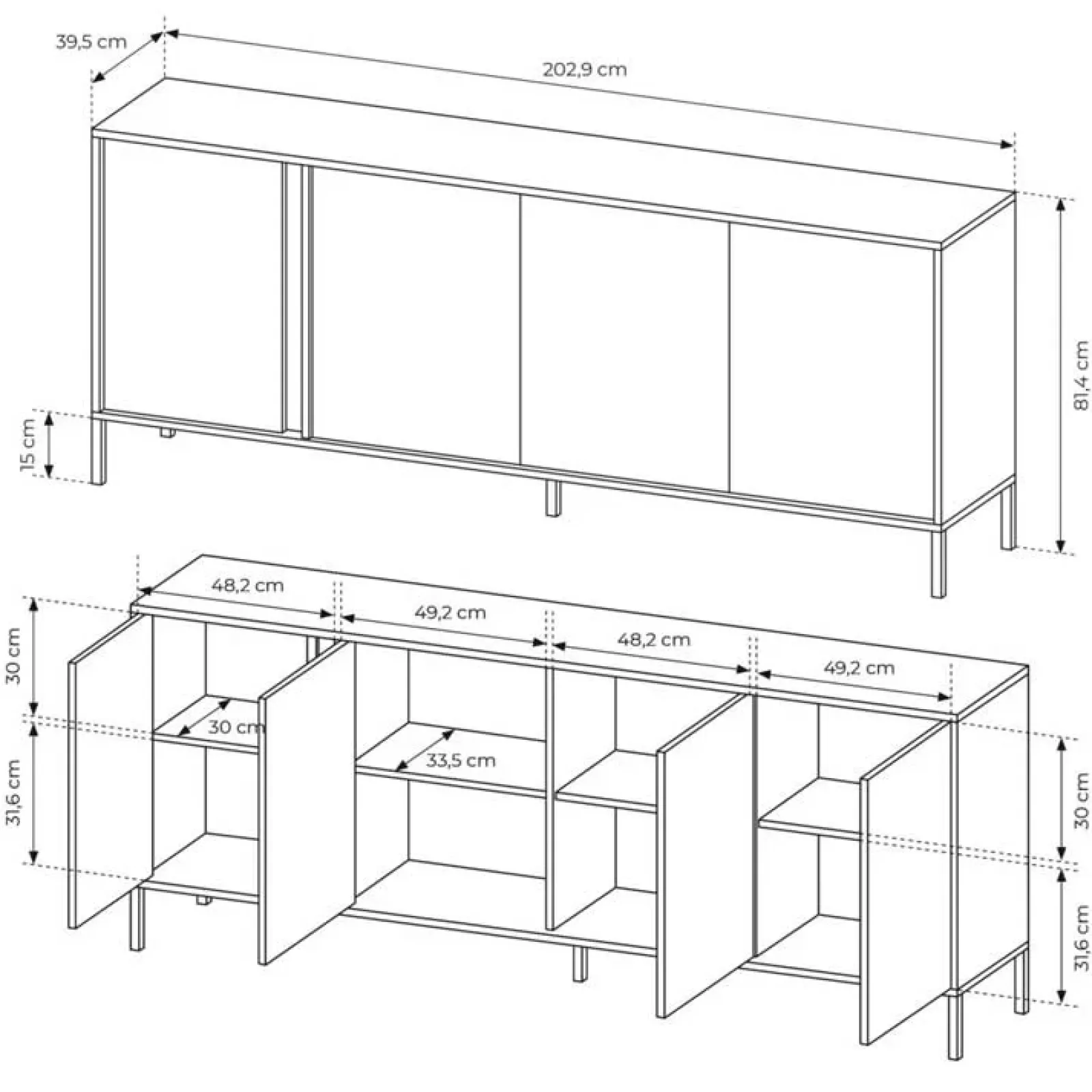 Garnero Arredamenti Credenze Moderne-Madia 203x82h cm 4 ante moderna beige Melly