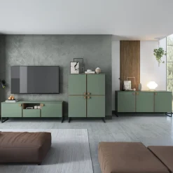Garnero Arredamenti Madie Moderne|Madie Moderne-Madia 184x87h cm 3 ante moderna verde salvia scuro rovere Selvia