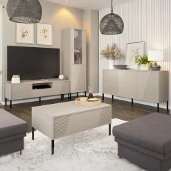 Garnero Arredamenti Madie Moderne|Madie Moderne-Madia 160x83h cm 3 ante moderna cannettato beige Diana