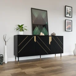 Garnero Arredamenti Credenze Moderne|Madie Moderne-Madia 154x72h cm 3 ante moderna nero oro Golden