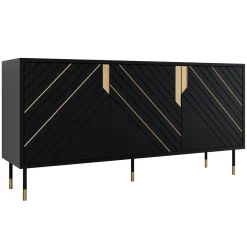Garnero Arredamenti Credenze Moderne|Madie Moderne-Madia 154x72h cm 3 ante moderna nero oro Golden