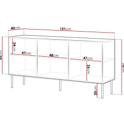 Garnero Arredamenti Credenze Moderne|Madie Moderne-Madia 151x75h cm 3 ante Stark Nero Opaco