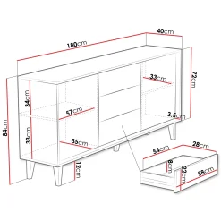 Garnero Arredamenti Credenze Moderne|Madie Moderne-Madia 180x84h cm 2 ante rustica design cannettato rovere Branch
