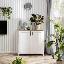 Garnero Arredamenti Credenze Moderne|Madie Moderne-Madia 102x99h cm 2 ante scandinava bianco frassinato rovere Lars