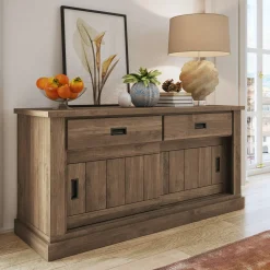 Garnero Arredamenti Credenze Moderne|Madie Moderne-Madia 150x100h cm 2 ante scorrevoli 2 cassetti soggiorno nero Islen Noce