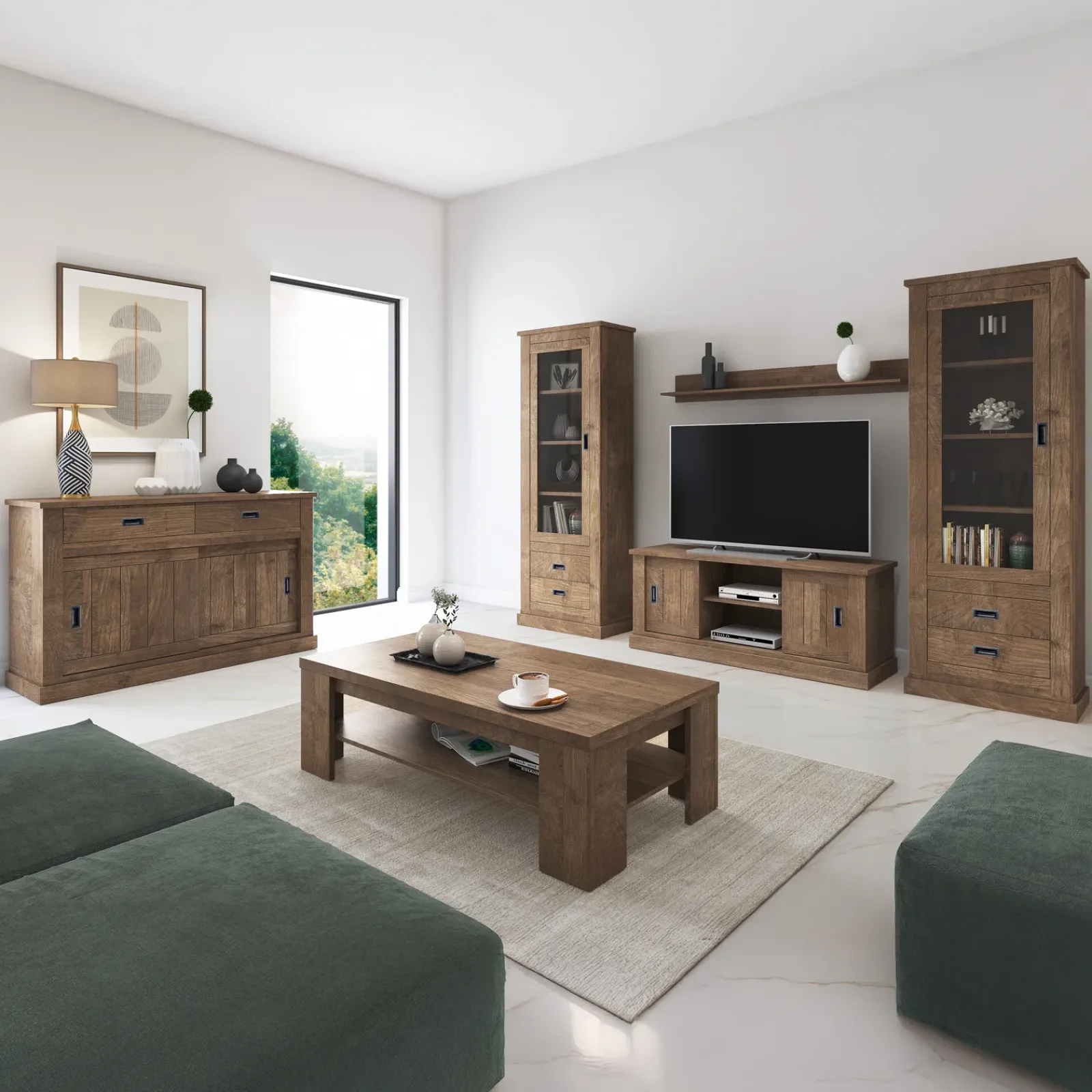 Garnero Arredamenti Credenze Moderne|Madie Moderne-Madia 150x100h cm 2 ante scorrevoli 2 cassetti soggiorno nero Islen Noce