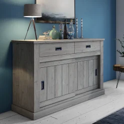 Garnero Arredamenti Credenze Moderne|Madie Moderne-Madia 150x100h cm 2 ante scorrevoli 2 cassetti soggiorno nero Islen Rovere Grigio