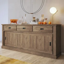 Garnero Arredamenti Credenze Moderne|Madie Moderne-Madia 215x96h cm 2 ante scorrevoli 3 cassetti soggiorno nero Islen Noce